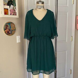 FRANCESCA'S Teal Green Silky batwing Smocked Mini Dress *SMALL*  NWT